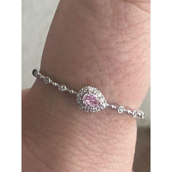 18K Solid White Gold VS Fancy Pink Diamond Ring W/ Certificate Sz 11 - Picture 3 of 9